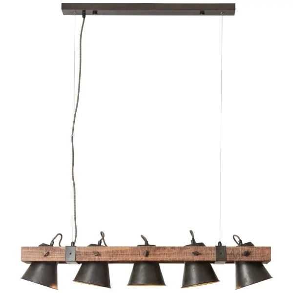 Industrialna lampa wisząca Plow 82175/46 metalowa drewniana czarna