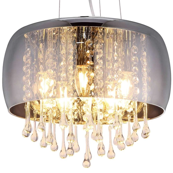 Pałacowa LAMPA wisząca KALLA 15809H Globo szklana OPRAWA zwis glamour kryształki przezroczyste przydymione chromowane