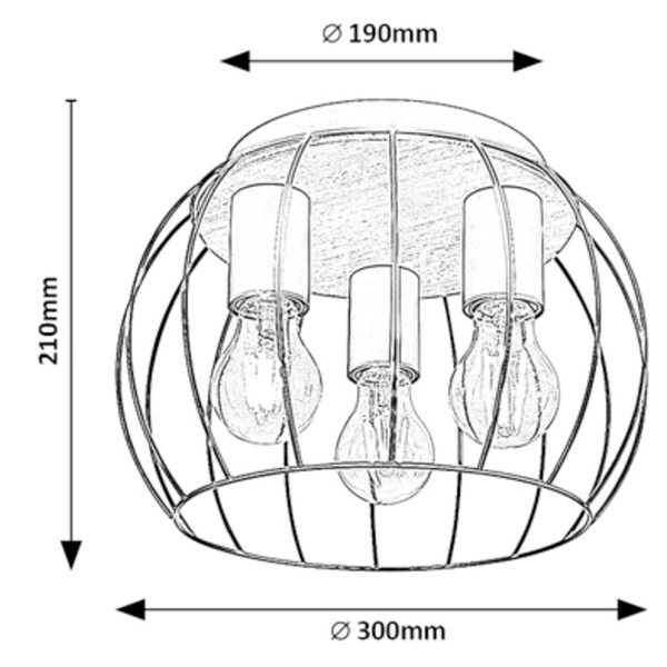 Druciana lampa sufitowa Kamala 5293 industrialna klatka czarna drewno