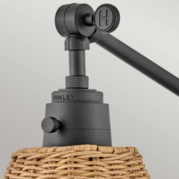 Naścienna lampa na wysięgniku Arti HK-ARTI-1W-BK-NR rattan drewniana czarna