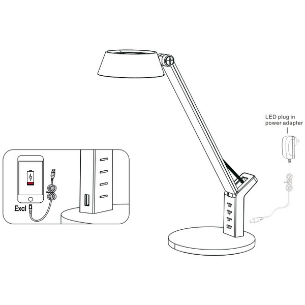 Biurkowa LAMPA stojąca URSINO 58422B Globo metalowa LAMPKA stołowa LED 8W 3000K - 6300K z portem USB czarna