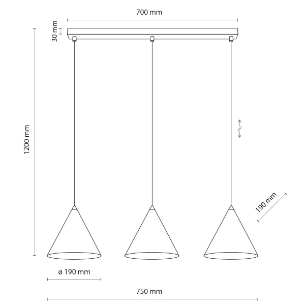 Potrójna lampa wisząca CONO 10011 stożkowa na listwie biały
