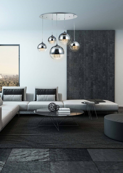 Glamour LAMPA wisząca FERMI P140-PL-170-5-N Maytoni okrągła OPRAWA szklany ZWIS kaskada kryształki chrom przezroczyste