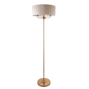 Stojąca lampa tkaninowa Highclere 110724 z abażurem beżowa mosiądz