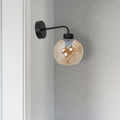 Skandynawska LAMPA ścienna SOFIA MLP6572 Milagro szklana OPRAWA loftowy kinkiet kula czarna bursztynowa