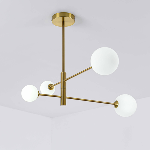 LAMPA sufitowa DORADO LP-002/4P Light Prestige loftowa OPRAWA 4-punktowy metalowy plafon molekuły szklane kule złote białe
