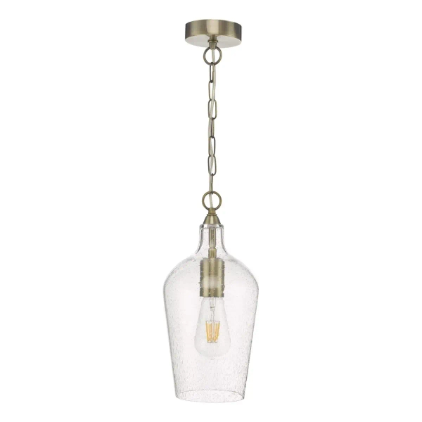 Wisząca lampa na łańcuchu Nida NID0175 dmuchane szkło mosiądz