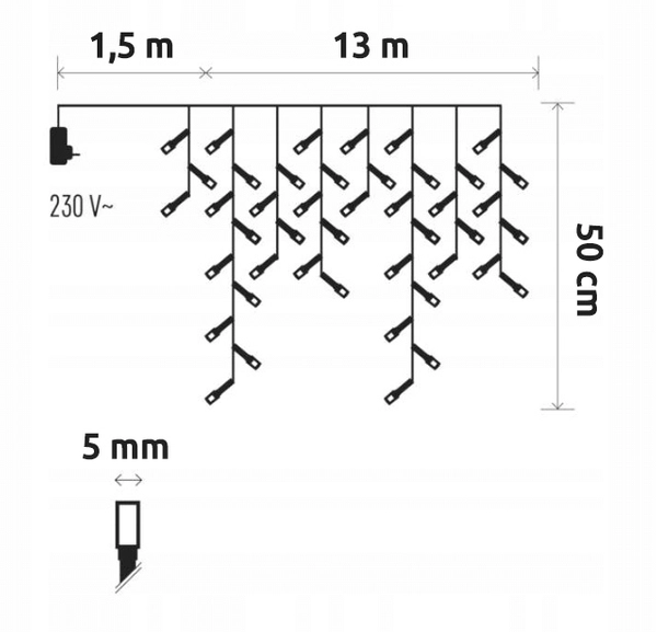 Kurtyna świetlna 300 LED 14,5m sople białe zimne Flash Lampki Choinkowe