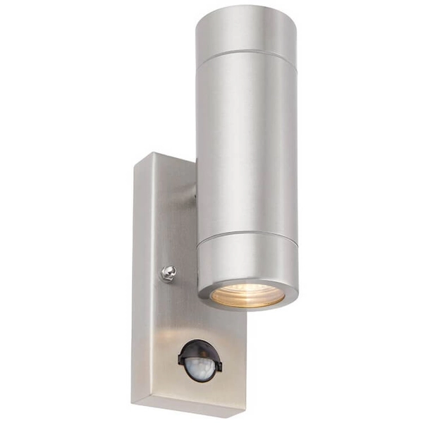 Podłużna lampa ścienna do ogrodu Palin PIR 75430 tubka IP44 srebrna