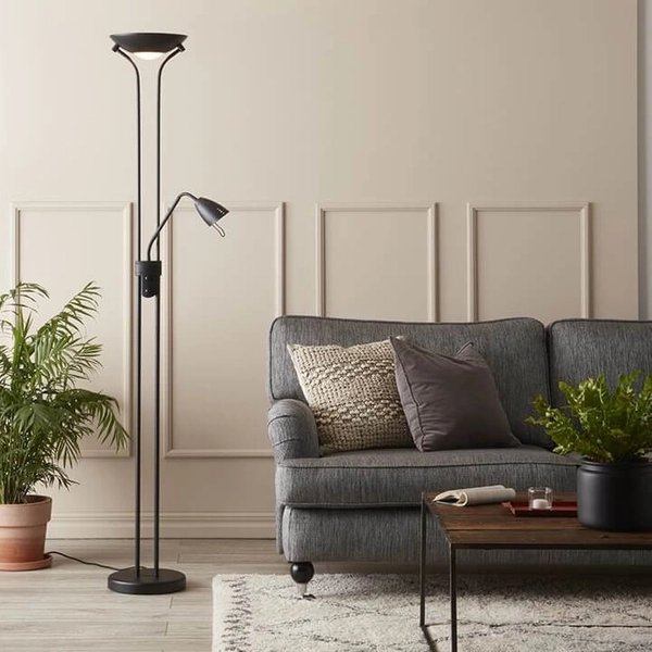 Podłogowa lampa stojąca Detroit 111223 czarna do sypialni metalowa czarna