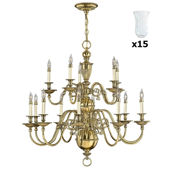 Żyrandol ze szklanymi kloszami Cambridge HK-CAMBRIDGE15+15xGS641 Hinkley mosiądz