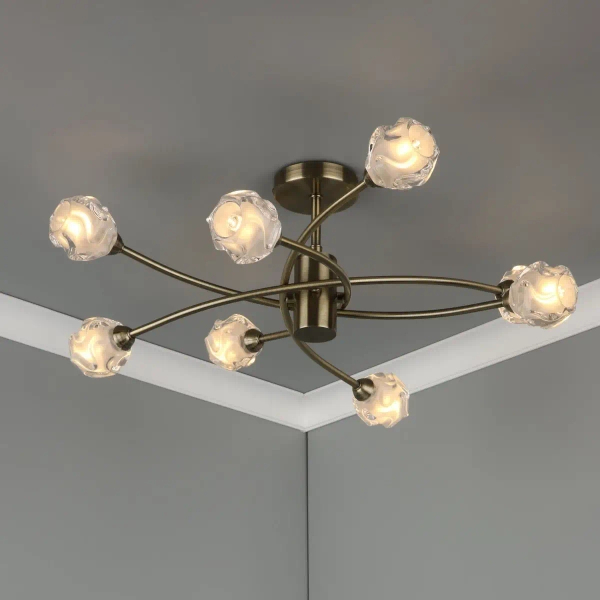 Lampa sufitowa SEATTLE mosiądz metalowa szklana antyczna 6-punktowa G9 do sypialni SEA0875