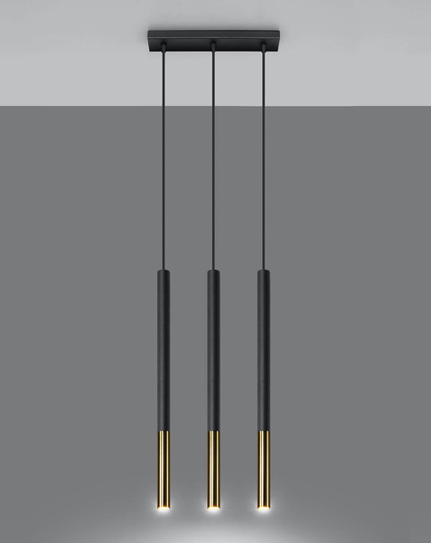 Wisząca LAMPA tuby SL.0892 metalowa OPRAWA zwis na listwie czarny złoty
