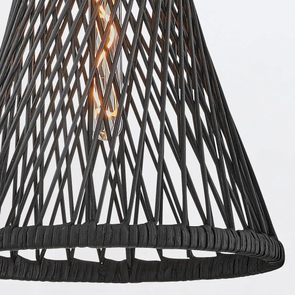 Ażurowa lampa wisząca Twyla QN-TWYLA-1P-BK tuba rattan czarny