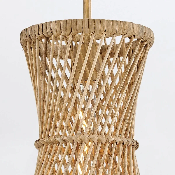 Rattanowa wisząca lampa Twyla QN-TWYLA-1P-BNG ażurowa złota