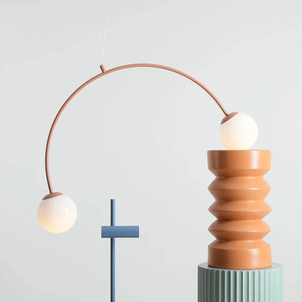 Wisząca lampa nad stół Una 1116H11 Aldex podwójna kule metal szkło koralowa