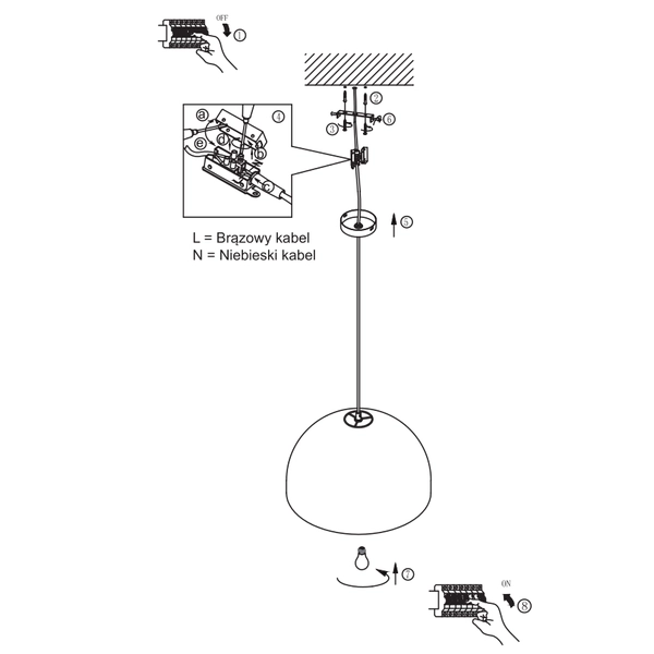 Wisząca lampa kopuła Kanso LP-2025/1P 40 cm nad wyspę drewniana brązowa