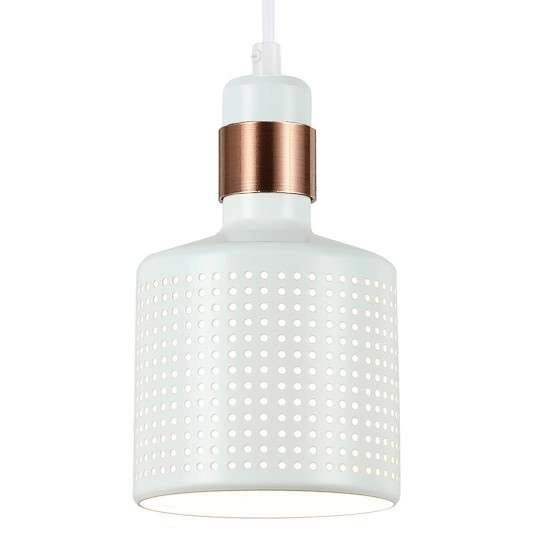 Wisząca lampa ażurowa RESTENZA PND-2439-1-WH metalowy tuba biała miedziana