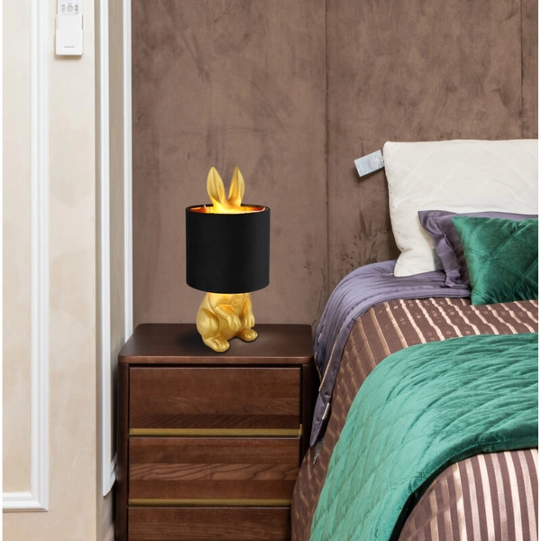 Dziecięca lampka nocna Rabbit 21633G królik z abażurem złoty czarny