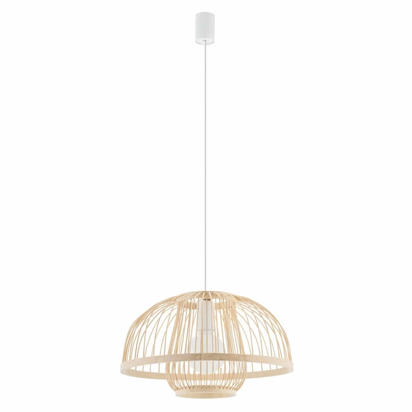 Lampa zwisająca Krabi 11158 japandi bambusowa miska cage metalowa biała