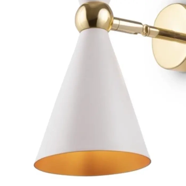 Ścienna lampa stożkowa góra-dół biała złota Vesper OUTLET