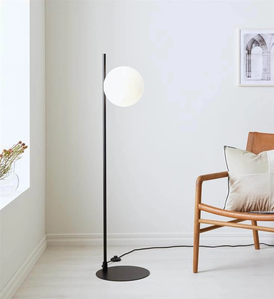 Salonowa lampa podłogowa Dione loft kula biała czarna