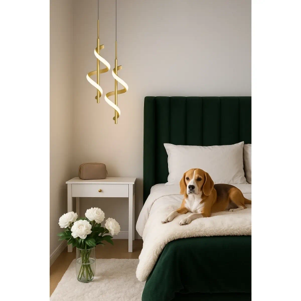 Spiralna wisząca lampa Spirali LWSK LED 20W 3000K nad wyspę złota