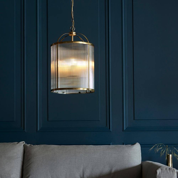 Zwisowa lampa na łańcuchu Lambeth Ribbed 106711 szklana mosiądz