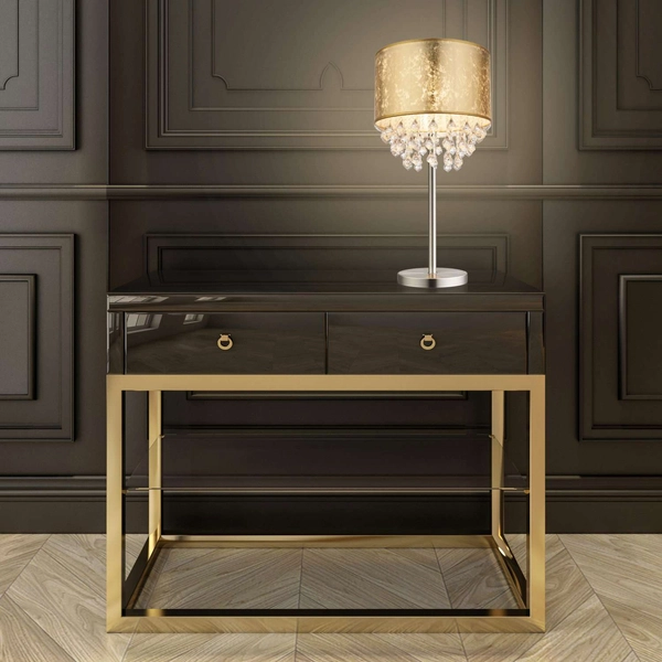 Stojąca LAMPKA nocna AMY 15187T3 Globo abażurowa LAMPA stołowa z kryształkami glamour crystal złota przezroczysta