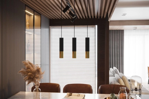 Modernistyczna LAMPA wisząca SL.0953 loftowa OPRAWA metalowe tuby zwis czarny złoty