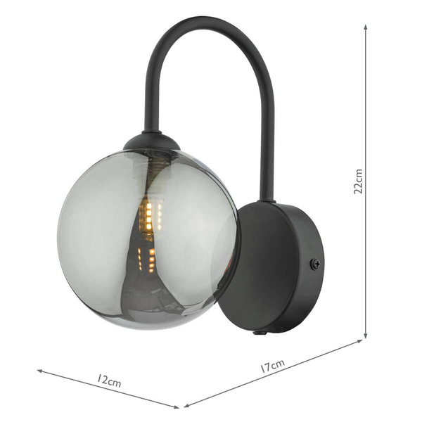 Kulista lampa ścienna Eissa EIS0722 do salonu czarny przydymiony