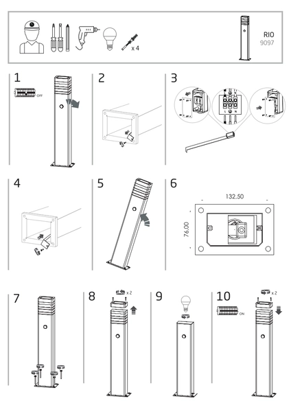 Słupek do ogrodu Rio 9097 prostokątny outdoor z czujnikiem ruchu