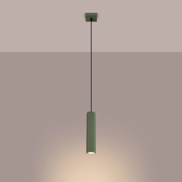 Wisząca lampa podłużna KARBON SL.1611 tubka ryflowana oliwkowa