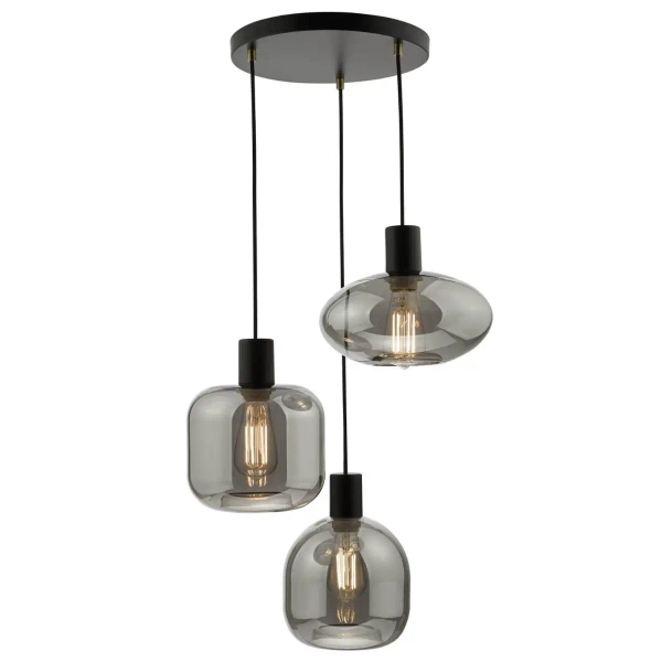 Potrójna lampa wisząca Aiden AID0310 szklane kule przydymione czarny