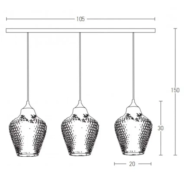 Potrójna lampa sufitowa 19242 przydymiona szklana szary czarny