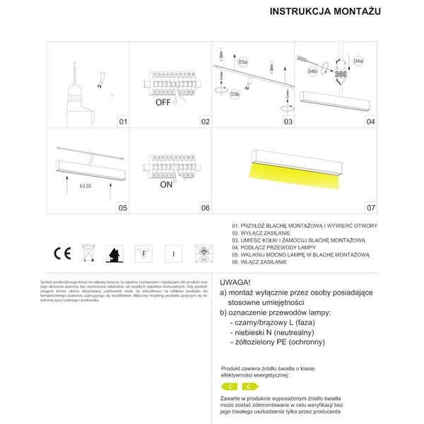 Lampa natynkowa liniowa Lupinus 3115013202-1 Elkim LED 40W 4000K podłużna biała