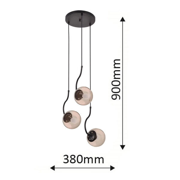 LAMPA wisząca HOOK LP-125/3P BK Light Prestige szklana OPRAWA kaskada ZWIS kule balls czarne bursztynowe