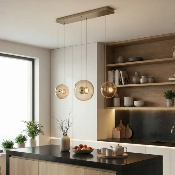 Potrójna wisząca lampa ANDORA bursztynowa mosiądz LED 3x27W 3000K ściemnialna nad wyspę AZ6884