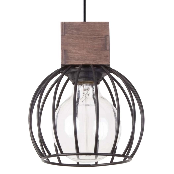 LAMPA wisząca MILAN 31570 Sigma industrialna OPRAWA metalowa klatka ZWIS druciany drewno brązowy
