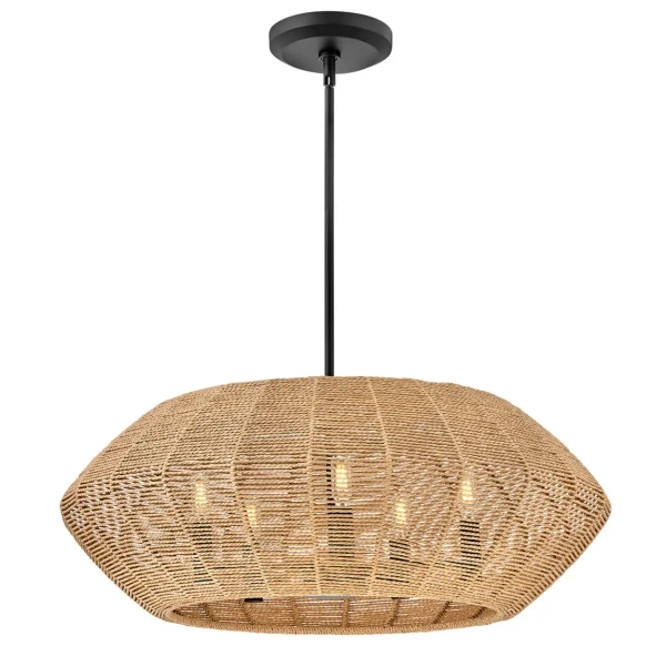 Naturalny żyrandol do salonu Luca QN-LUCA-5P-M-BK-CAM sznur brązowy