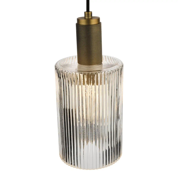 Szklana lampa zwisająca Nikolas NIK0140-E01 żebrowana szklana mosiądz