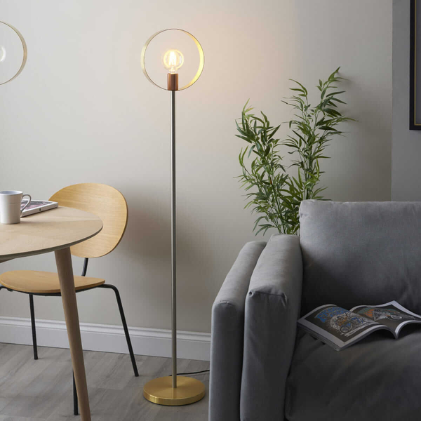 Okrągła lampa podłogowa Hoop 98095 Endon mosiężny nikiel miedziany