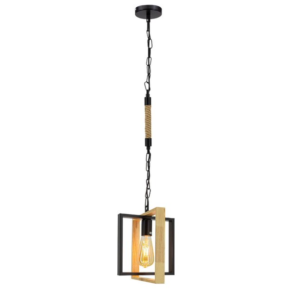 Drewniana lampa wisząca Marco 6300/1 BL JD hygge sznur regulacja czarny brązowy