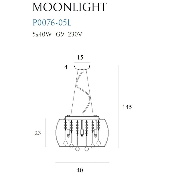 Lampa wisząca glamour MOONLIGHT P0076-05L Maxlight szkło lustrzane chrom
