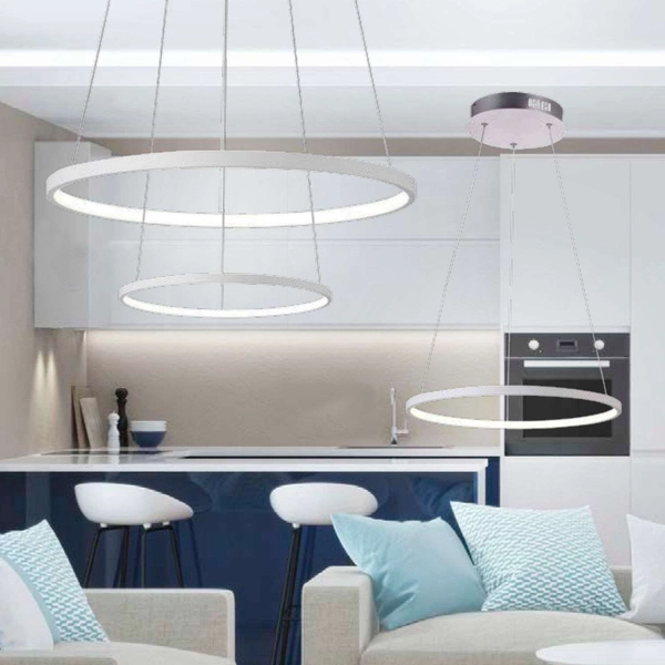 Lampa wisząca LUNE 32-64752 metalowa LED 40W 4000K pierścienie rings białe