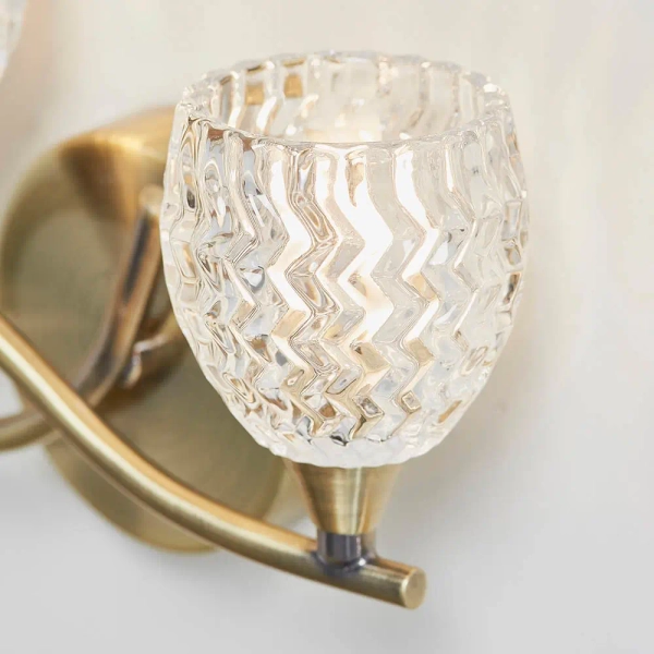 Podwójna lampa ścienna Boyer BOYER-2WBAB-L szklana mosiądz przezroczysty