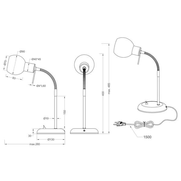 Stołowa lampka z włącznikiem ANTIBES R50171007 na peszlu srebrny biały