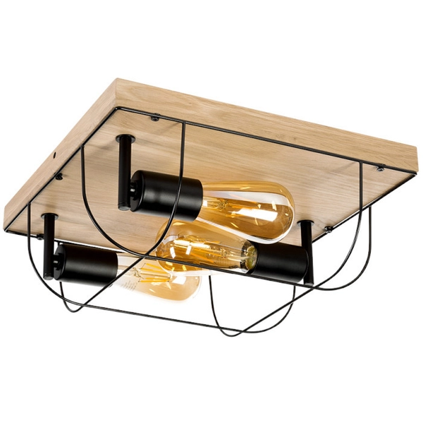 Lampa sufitowa NETUNO 92043374 druciana retro drewno czarna