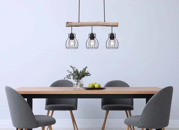 Wisząca lampa Mina 15326-3N belka z druciakami czarna drewno
