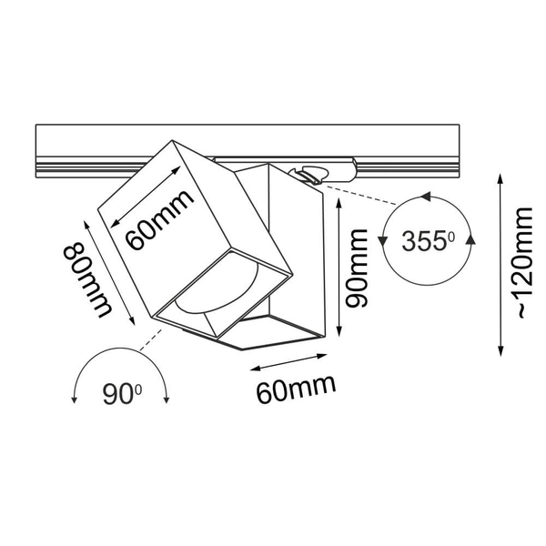 Lampa na szynoprzewód Cube 6260 BROSline prostokątna obrotowa czarna